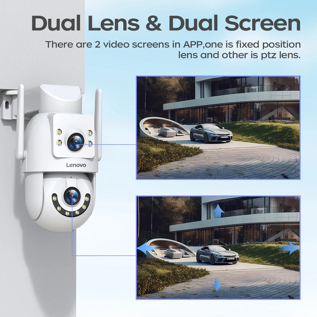 Lenovo HD PTZ Camera Outdoor 6MP Dual Lens Dual Screen 5G Wifi Auto Tracking CCCTV Camera Security Protection Video Surveillance