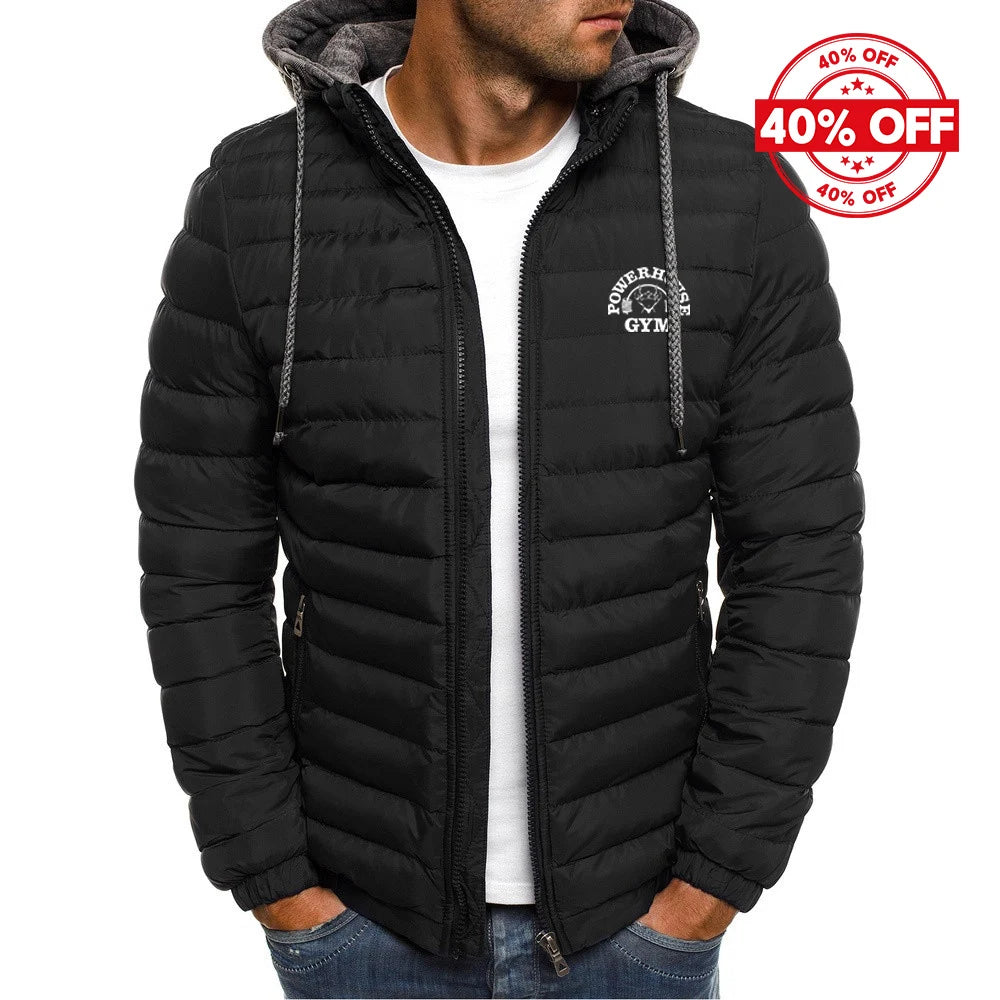 2025 Autumn And Winter Man's Solid Color Fashion Hoodies Coat Powerhouse Gym Logo Logo Print Cold-Proof Cotton-Padded Jacket