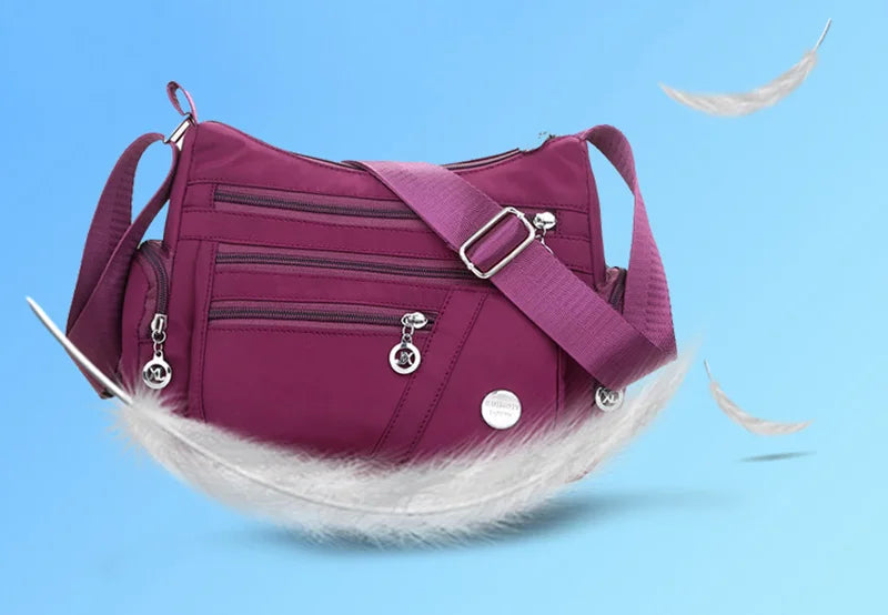 Large Capacity Waterproof Nylon Shoulder Bag Multi-Pocket Crossbody Bag Female Bag Shopping Travel Lady Handbag Leisure Purse