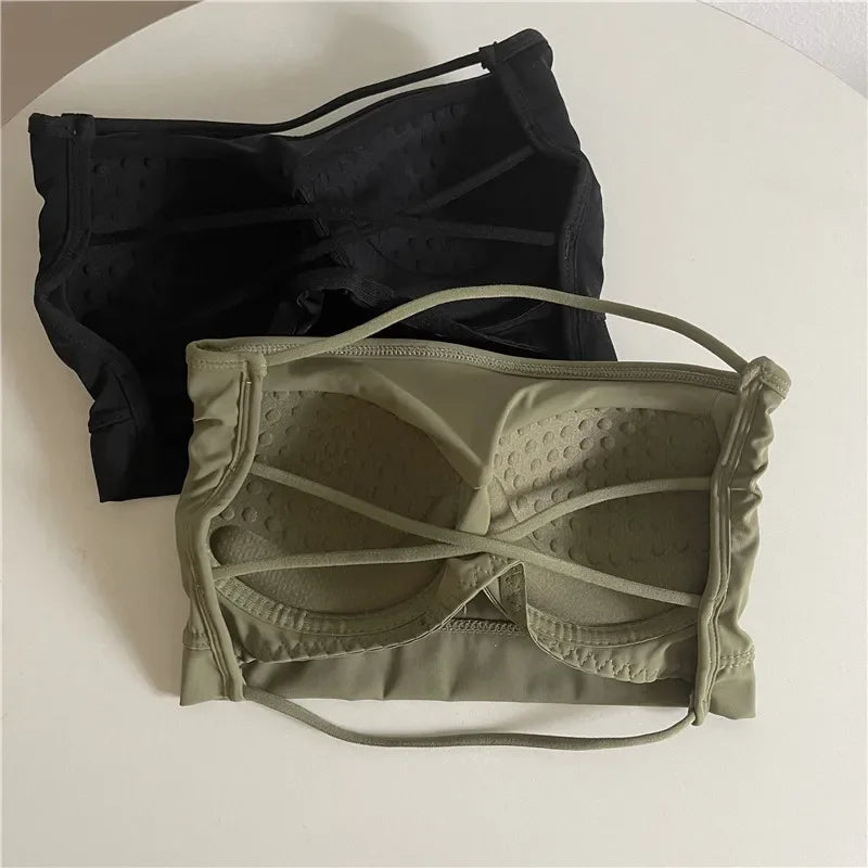 Seamless Tube Top Ice Silk Sexy Wrap Chest for Women Push Up  Bras Strapless Underwear Solid Color  Bralette Lingerie Tops