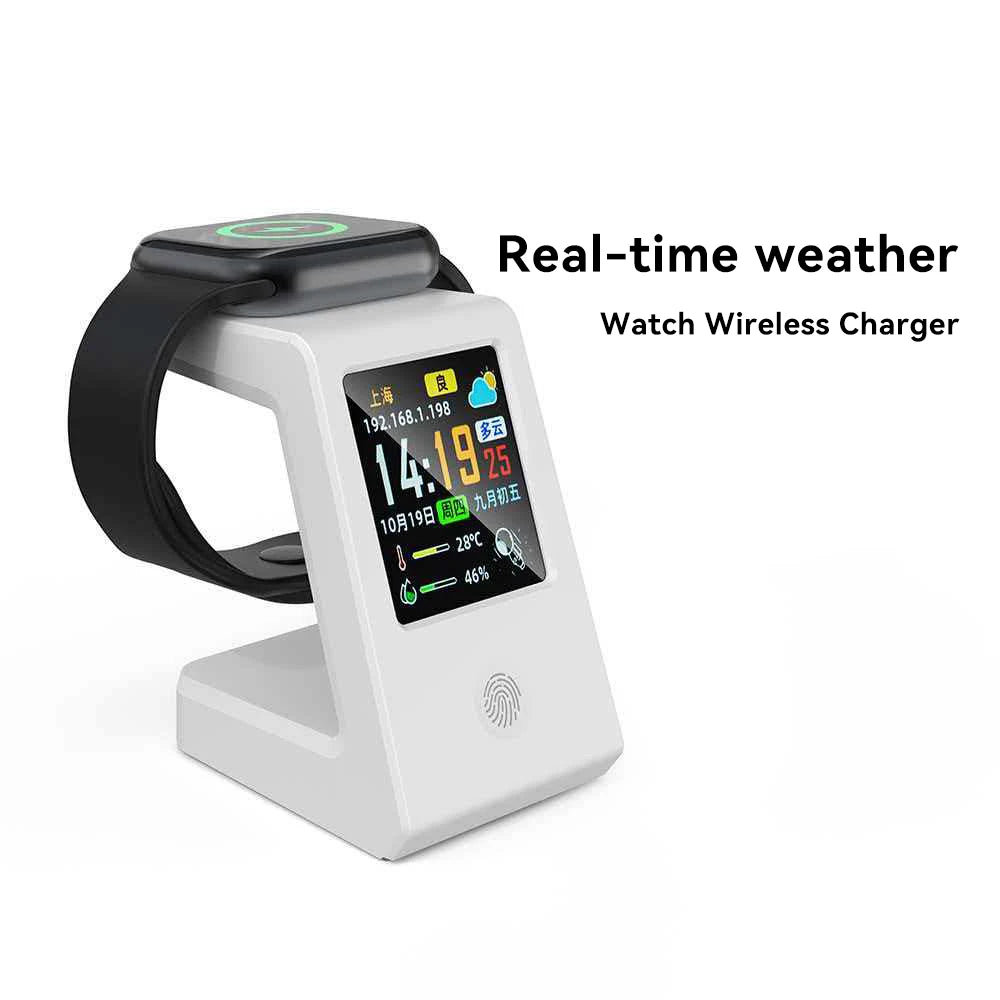 Slim WiFi-weerhorlosie, met draadlose laai vir horlosies, digitale tafelhorlosie, intydse weervertoning, raakbeheer