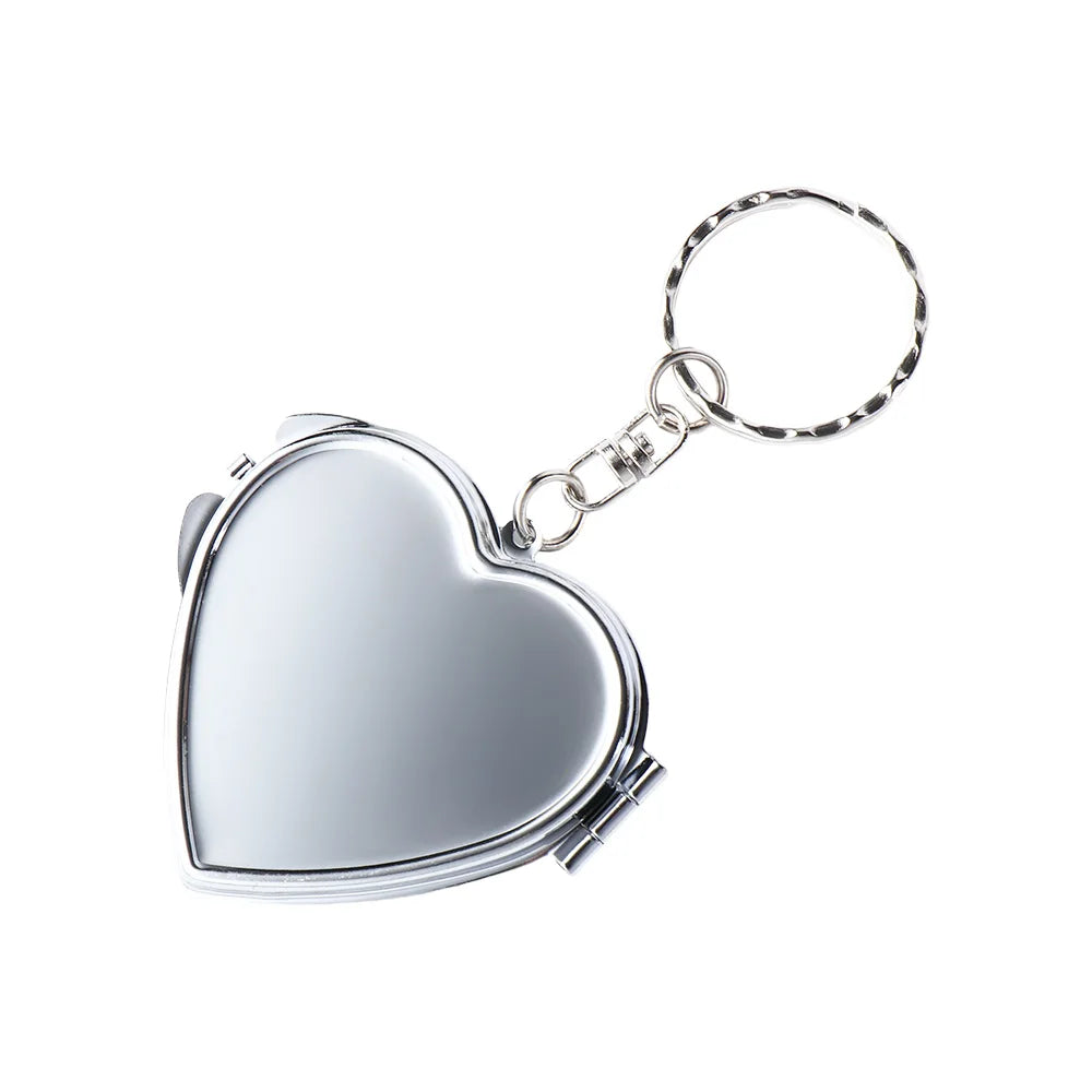Portable Mini Folding Mirror Key Chain Round Heart Oval Sqaure Shape Pocket Compact Makeup Cosmetic Mirror With Key Ring