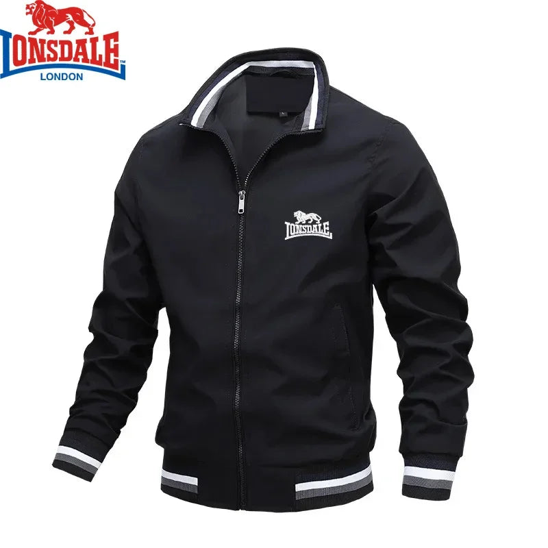 Embroidered Autumn and Winter Men's Stand Collar Casual Zipper Jacket Outdoor Sports Coat Windbreaker Jacket for Men Waterproof