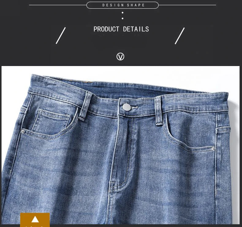 Korean Fashion Men's Soft Stretch Slim Fit Jeans Business Casual Straight Denim Pants Classic Brand Washed Blue Gray Trousers