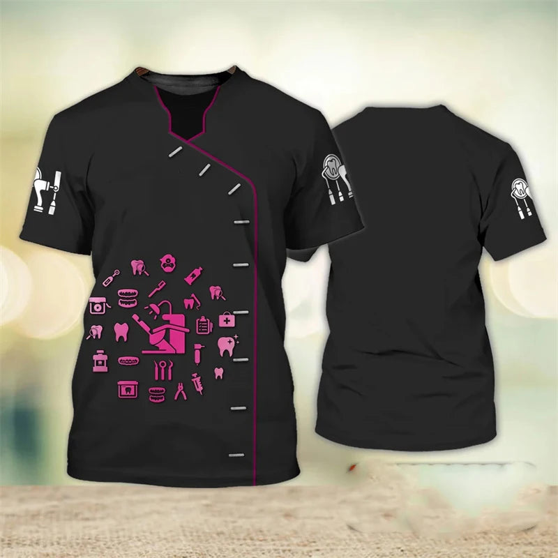 Dentist Work Uniform Funny Cosplay T-shirt For Men Cute Novelty Tooth Design O-neck T Shirts Breathable Oversized Women Tee Top