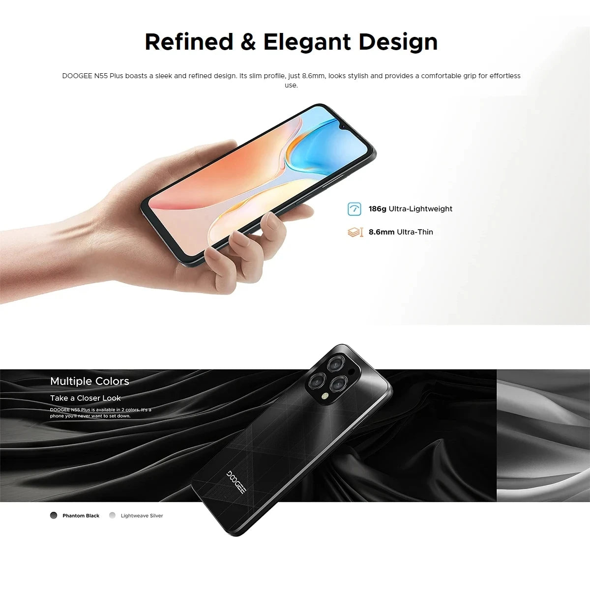 DOOGEE [N55] Smartphone 5G 6.56 "90Hz IPS Screen Telephone Portable 4GB+128GB Triple 13MP Camera 5150mAh Android 14 Mobile Phone