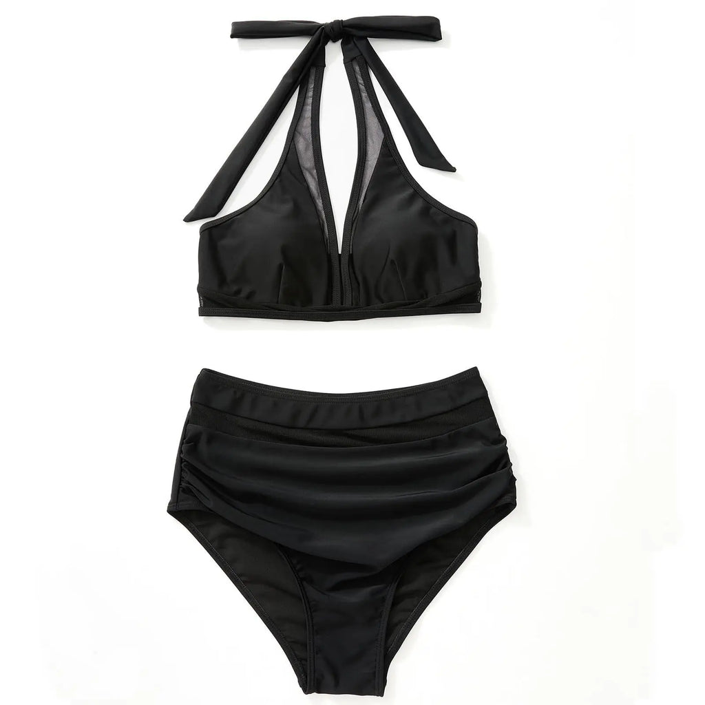 High Waist Bikini Set Sexy Push Up Swimsuit Women Black Beachwear Tummy Control Swimwear Adjustable Bathing Suit Bikinis 2024