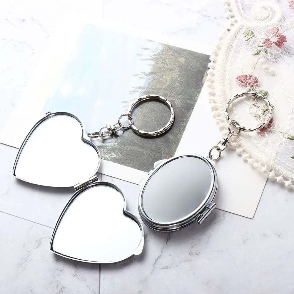 Portable Mini Folding Mirror Key Chain Round Heart Oval Sqaure Shape Pocket Compact Makeup Cosmetic Mirror With Key Ring