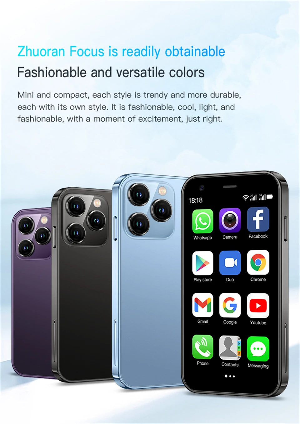 New SOYES XS15 Mini Smartphone 3.0inches MTK 2GB RAM 16GB ROM WCDMA 3G Dual SIM 2MP Rear Camera 480x854 Type-C Android Cellphone