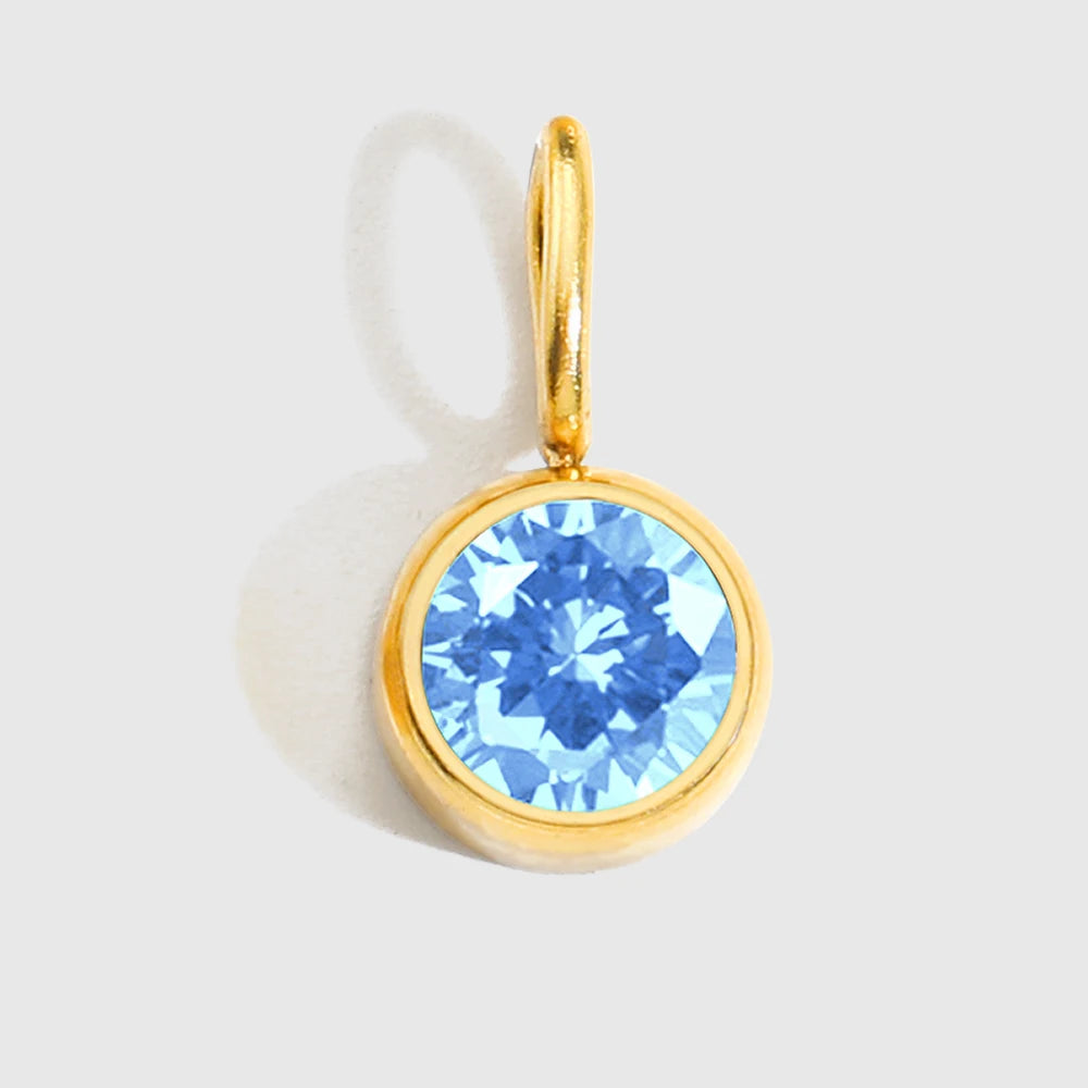St-Delan Stainless Steel Round Bezel CZ Birthstone Charms Multicolor Crystal Pendant for DIY Jewelry Making