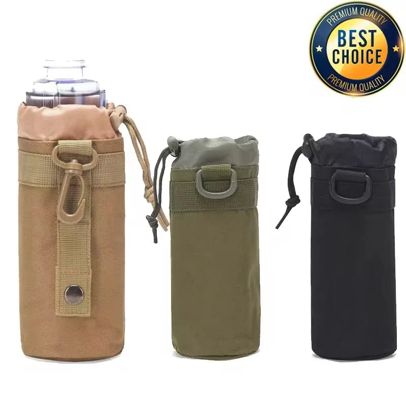 Tactical MOLLE Water Bottle Pouch, 1000D Nylon Hydration Carrier with Adjustable Drawstring for Hunting Hiking Camping Cycling