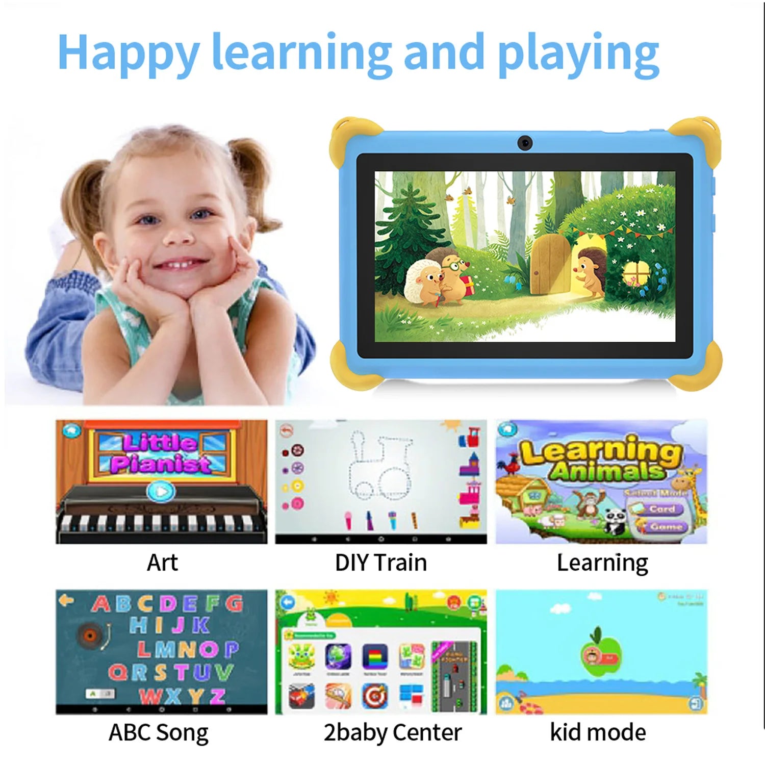 New 7 Inch 5G Pad Cartoon Pattern Kids' tablets Android Learning Education Tablet PC Kids-Proof protective Case Tablet 4000mAh