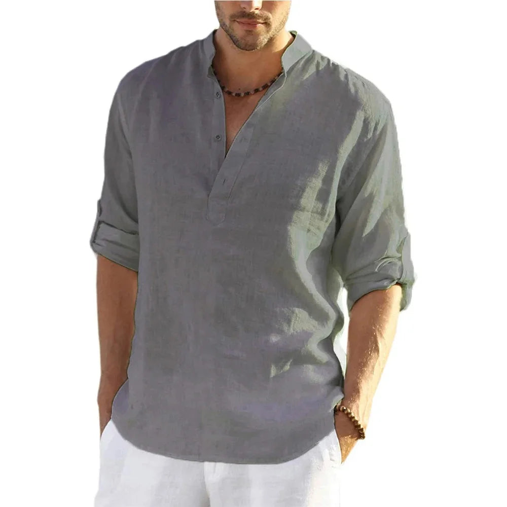New Men's Casual Blouse Cotton Linen Shirt Loose Tops Long Sleeve Tee Shirt Spring Autumn Casual Handsome Men's Shirts