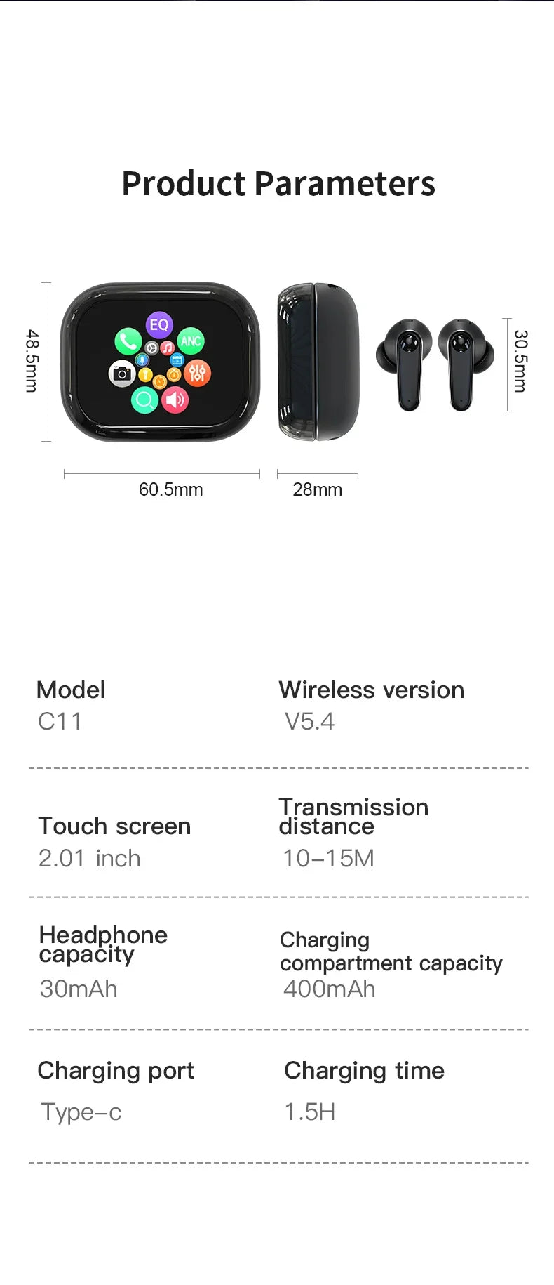 Smart Touch Screen Headphones 144 Languages Real Time Translation Bluetooth Earphone 6 Mic ANC ENC Cancelling Wireless Earbuds