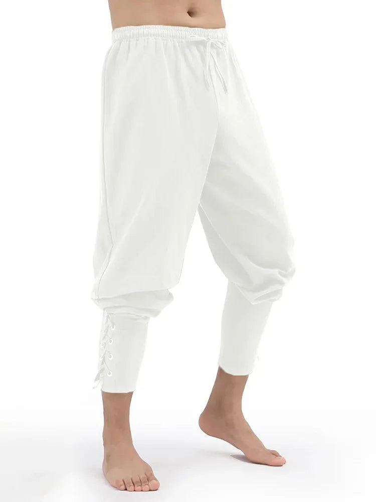 Men's Spring Summer Vintage Men's Medieval Viking Cotton Linen Trousers Halloween Fashion Vintage Men's Bottoms
