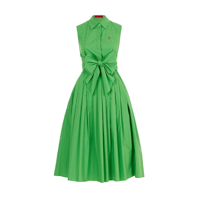 CHCH 2024 Summer New Casual Commuting Elegant Lapel Women's Dress Fashion Solid color Ruched Buttoned V Neck Shirt Dresses