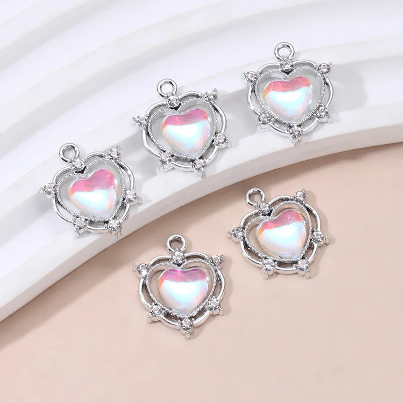 10pcs New Heart Enamel Charms Pink Fashion Y2K Style Pendants For Making DIY Handmade Findings Accessories Necklace Jewelry