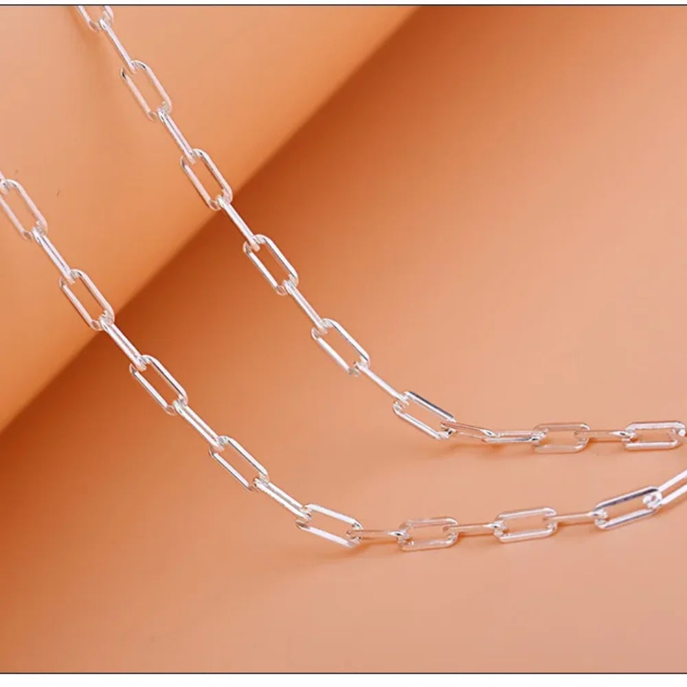 Andara 925 Sterling Silver Exquisite Paperclip Necklace, Women's Fashion Paperclip Clavicle Necklace Birthday Party Jewelry