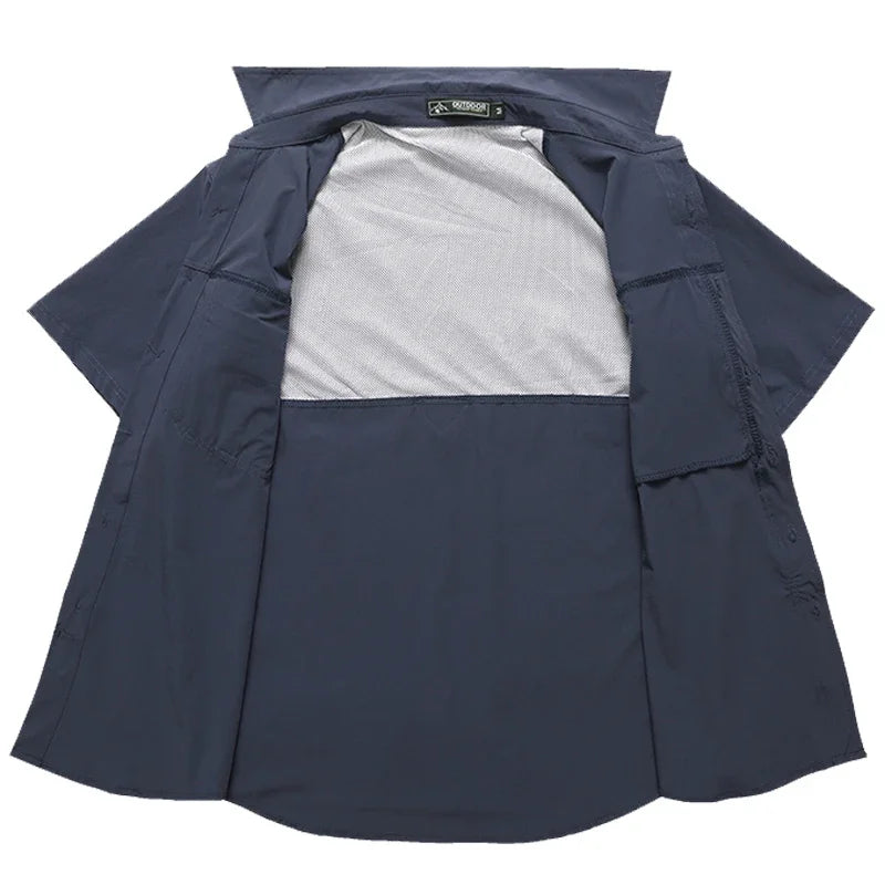 Summer Men Short Sleeve Shirt Men Breathable Tactical Work Shirt Tops Outdoor Casual Quick Dry Multi-pocket Camping Cargo Shirts
