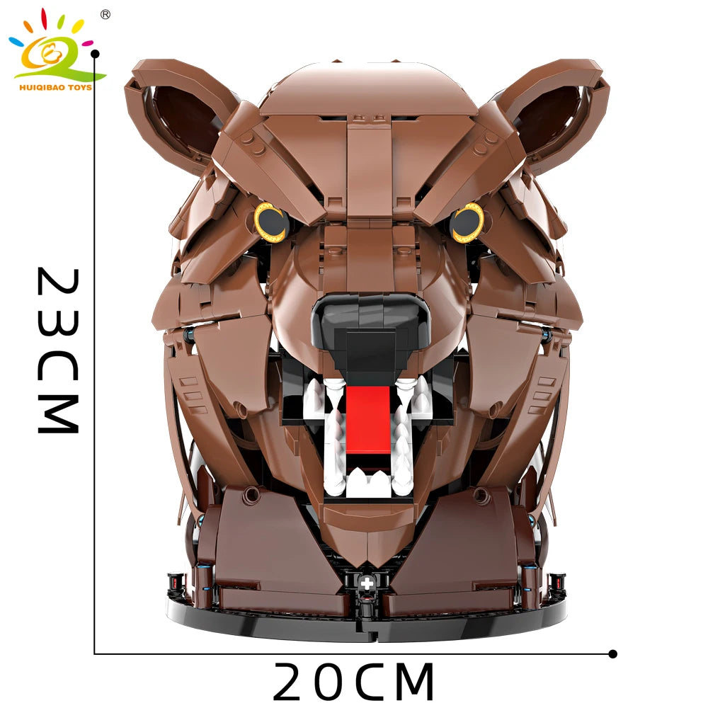 HUIQIBAO MOC Creative Wolf Deer Eagle Head Model Building Blocks Animal Pendant Wall Decor Wall Hanging Sculpture Home Decor Toy