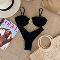 2025 new solid color steel support gathering bikini women's split swimsuit women's two-piece swimsuit