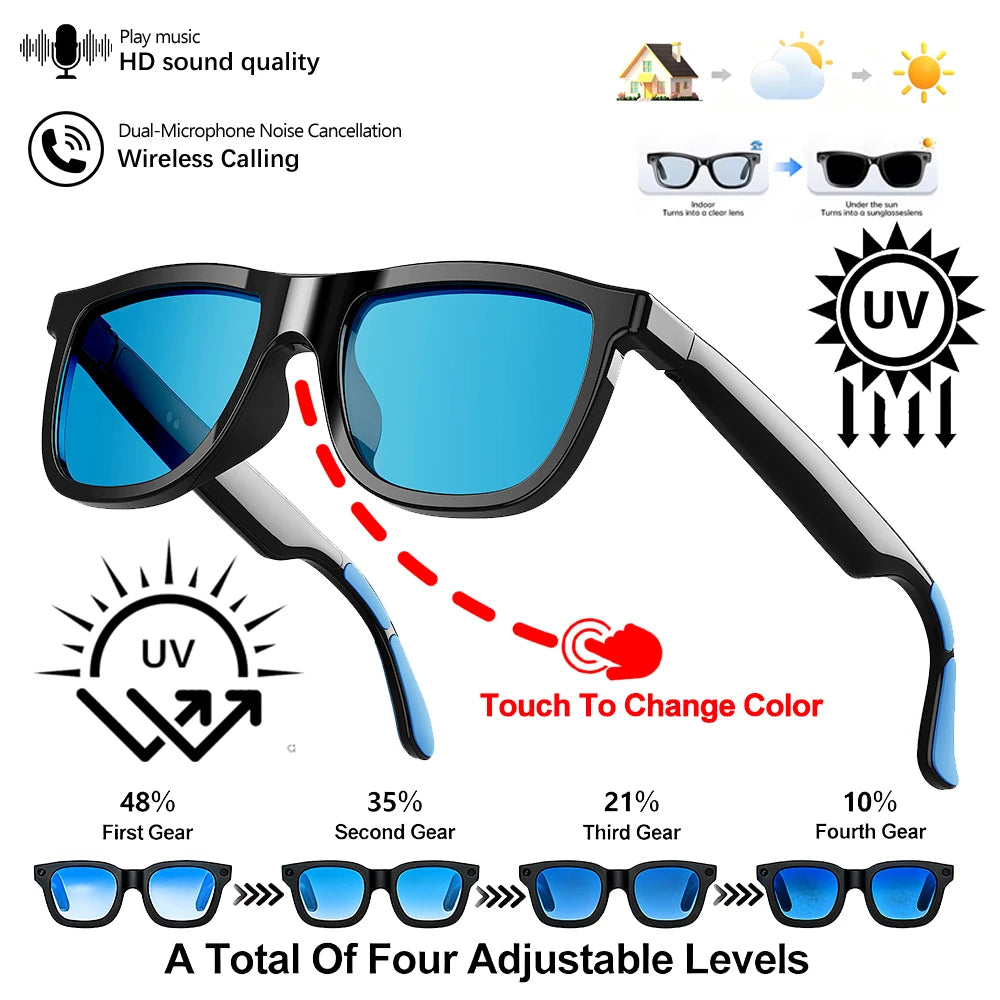 AI Smart Audio Glasses Touch to Color Changing IP65 AI Translation Sunglasses Noise-reducing HD Call Music Play Men Women 2026