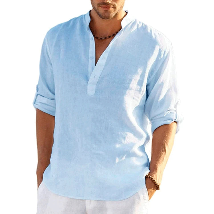 New Men's Linen Long Sleeve T-Shirt Solid Color Loose Spring T-Shirt Long Sleeve Cotton Linen Shirt Plus Size Shirts Men