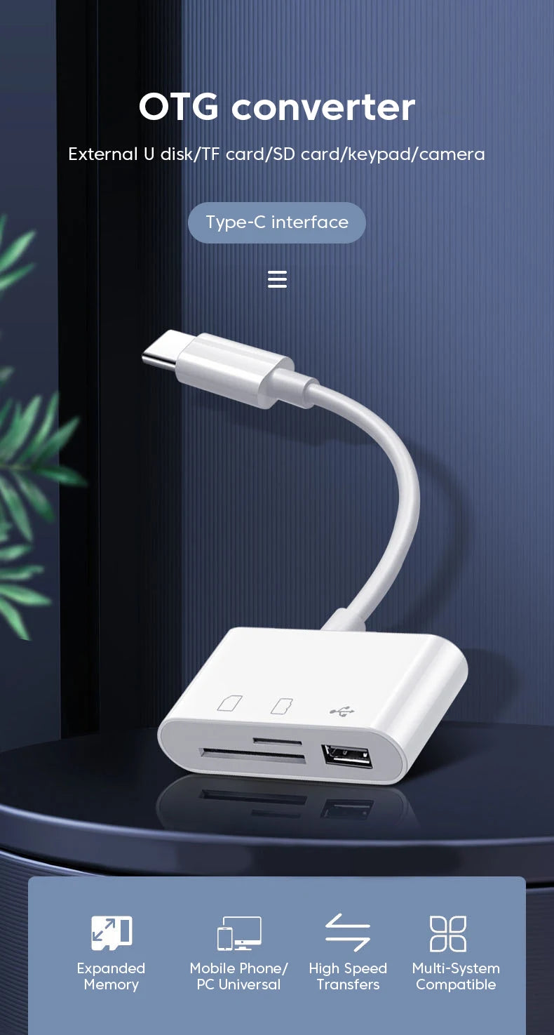 USB C SD Card Reader for Phone Type C 3 in 1 SD TF CF Card Reader Type C CF Card Reader Adapter Camera Card Reader Plug and Play