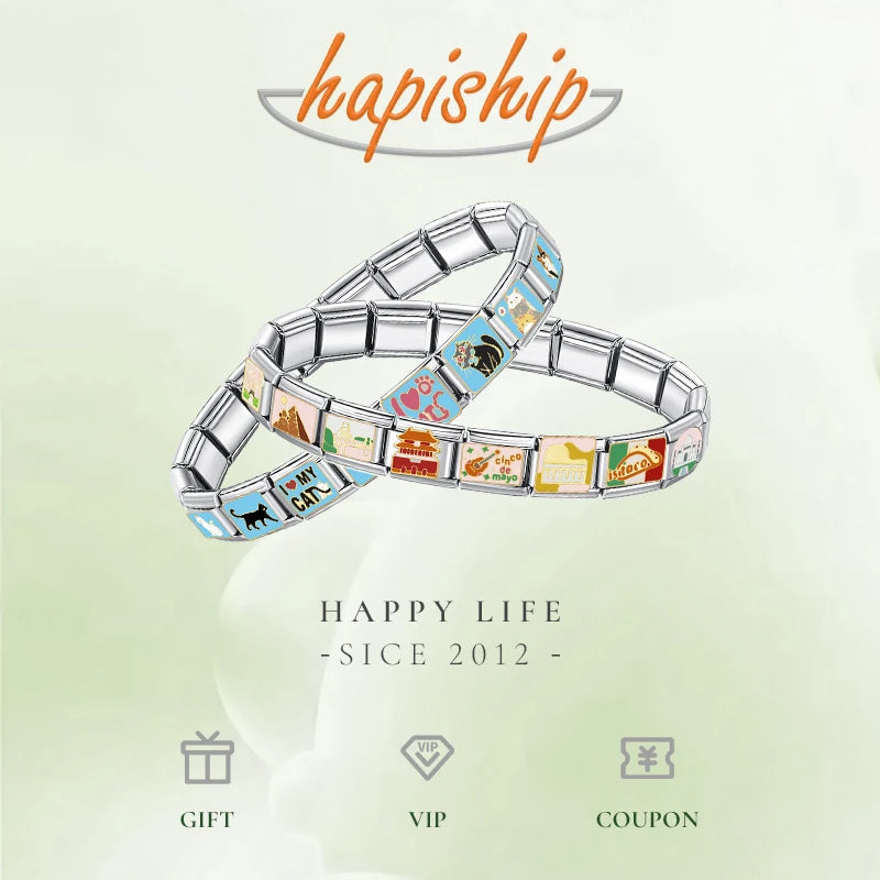 Hapiship 2023 Sweet Colour Star Dolphin Octopus Italian Charm Links Fit 9mm Stainless Steel Bracelet Jewelry DIY Making DJ596
