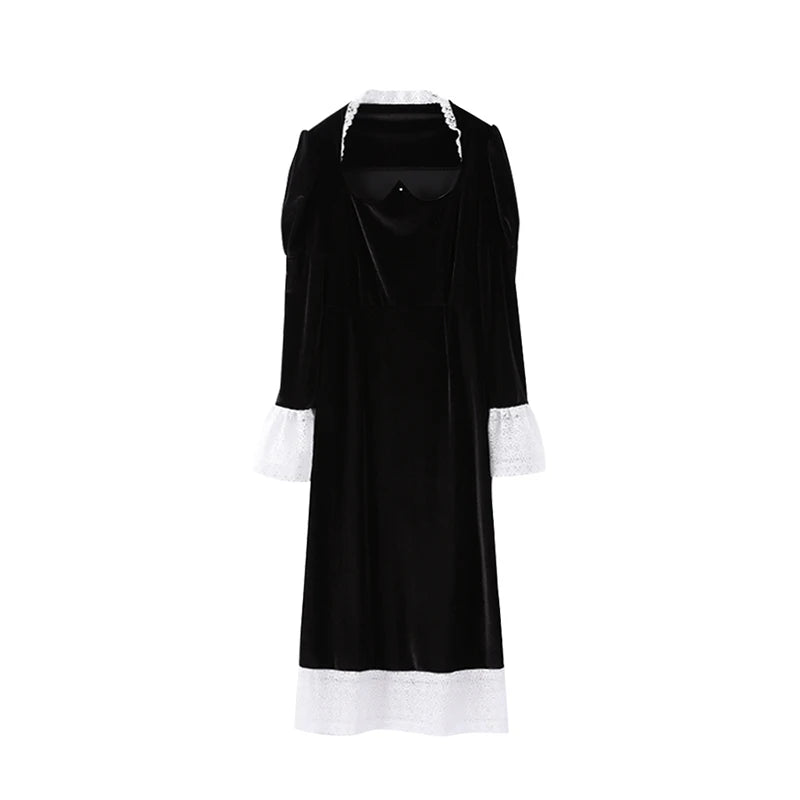 Square Collar Puff Sleeve Women Dress Patchwork Slim Pleated Lady Maxi Dresses 2026 Elegant Spring Vintage Female Vestidos