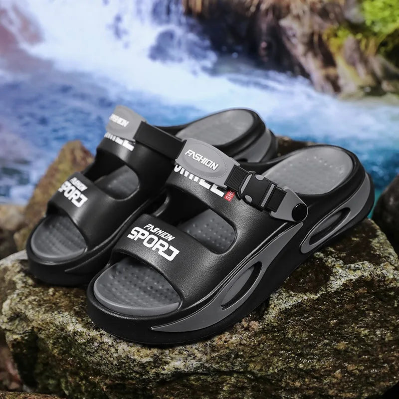 Summer Men's Slippers Beach Sandals, Casual Non Slip Soft Sole Outdoor Slides For Daily Walking Wear