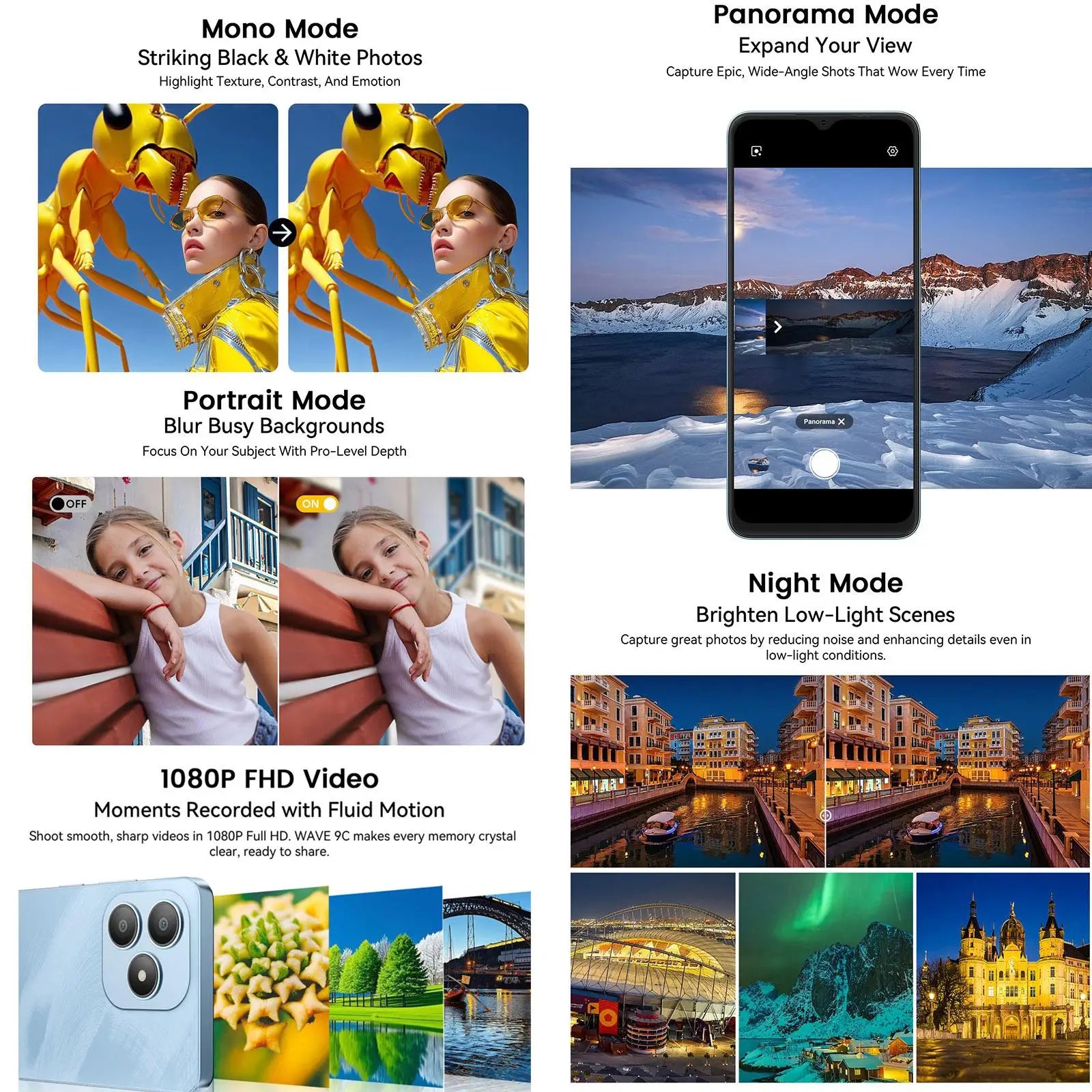 Blackview WAVE 9C Smartphone 4GB+128GB 6.56'' Android 15 Unisoc T603 5000mAh 13MP Camera 4G Cellphone