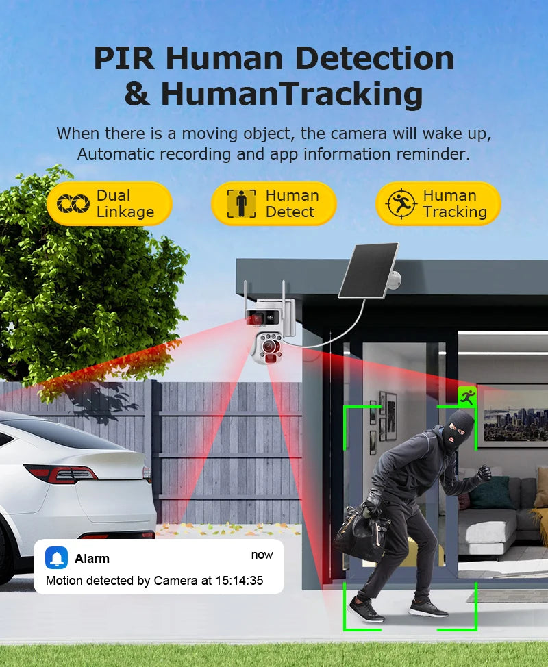 12MP 50X Zoom Dual Lens 4G SIM Solar Camera WIFI Outdoor Surveillance PTZ Human Detection Recording Security Night Vision Camera