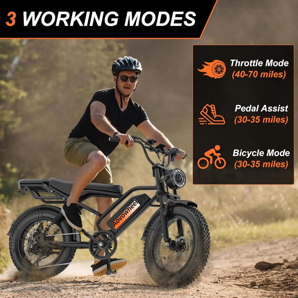 AOVOPRO AOVOWHEEL AP20(AW2PRO) Electric Bike 1500W 20" Fat Tire 31mph Top Speed 70 Miles Range for Road Sand Mountain Snow Electric Motorcycle