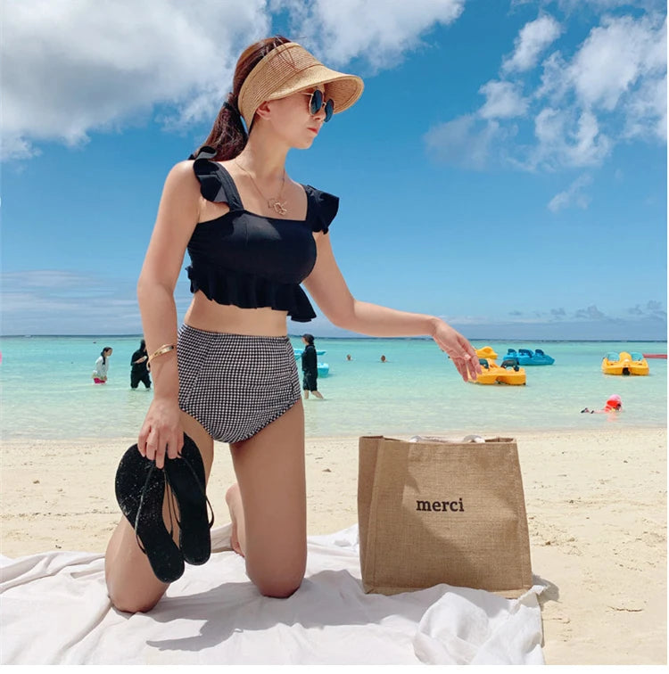 High Waist Women's Bikini Set Padded Ruffle Biquini Suit Two Pieces Swimwear Swimsuit High Quality Beach Suit 2023