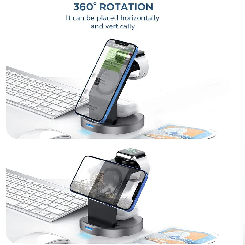 3 In 1 Wireless Charger Stand Mobile phone Holder For iPhone 16 15 14 13 Pro Max iWatch AirPods Fast Charging Station