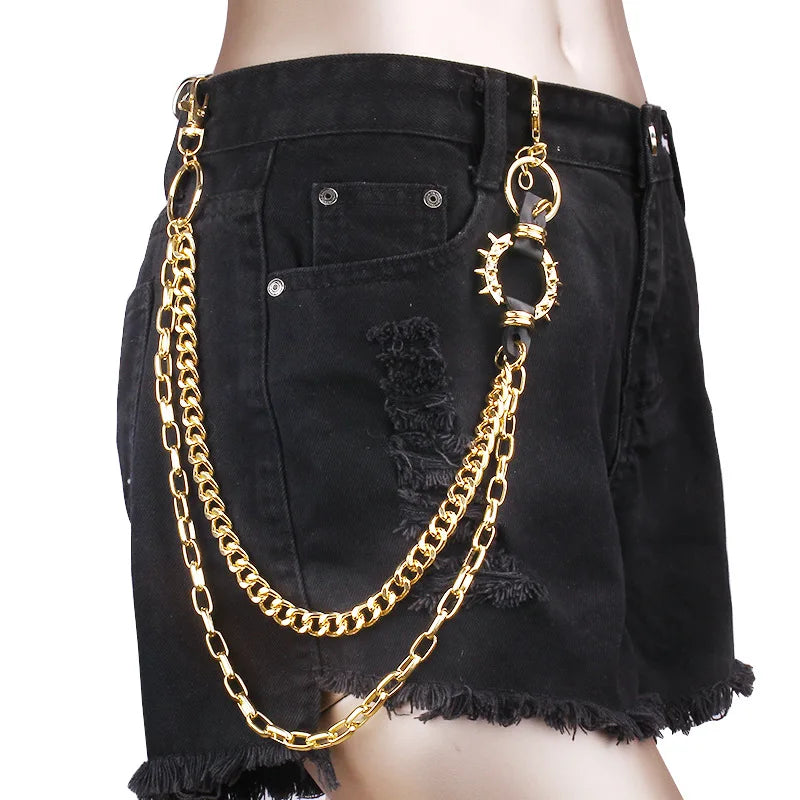 Punk Pants Chain Pentagram Keychains for Men Women Jean Trouser Biker Chains Harajuku Goth Jewelry Gothic Rock Emo Accessories