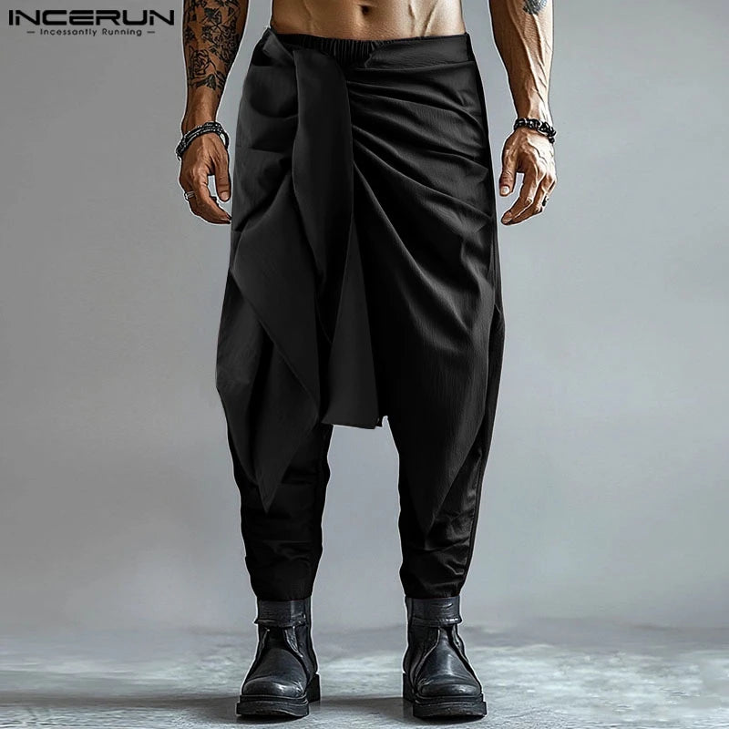 Mode INCERUN Somer Lente Mans Informele Broek Harembroek Geplooide Langbroek Straatdrag Oormaat Mansklere S-5XL