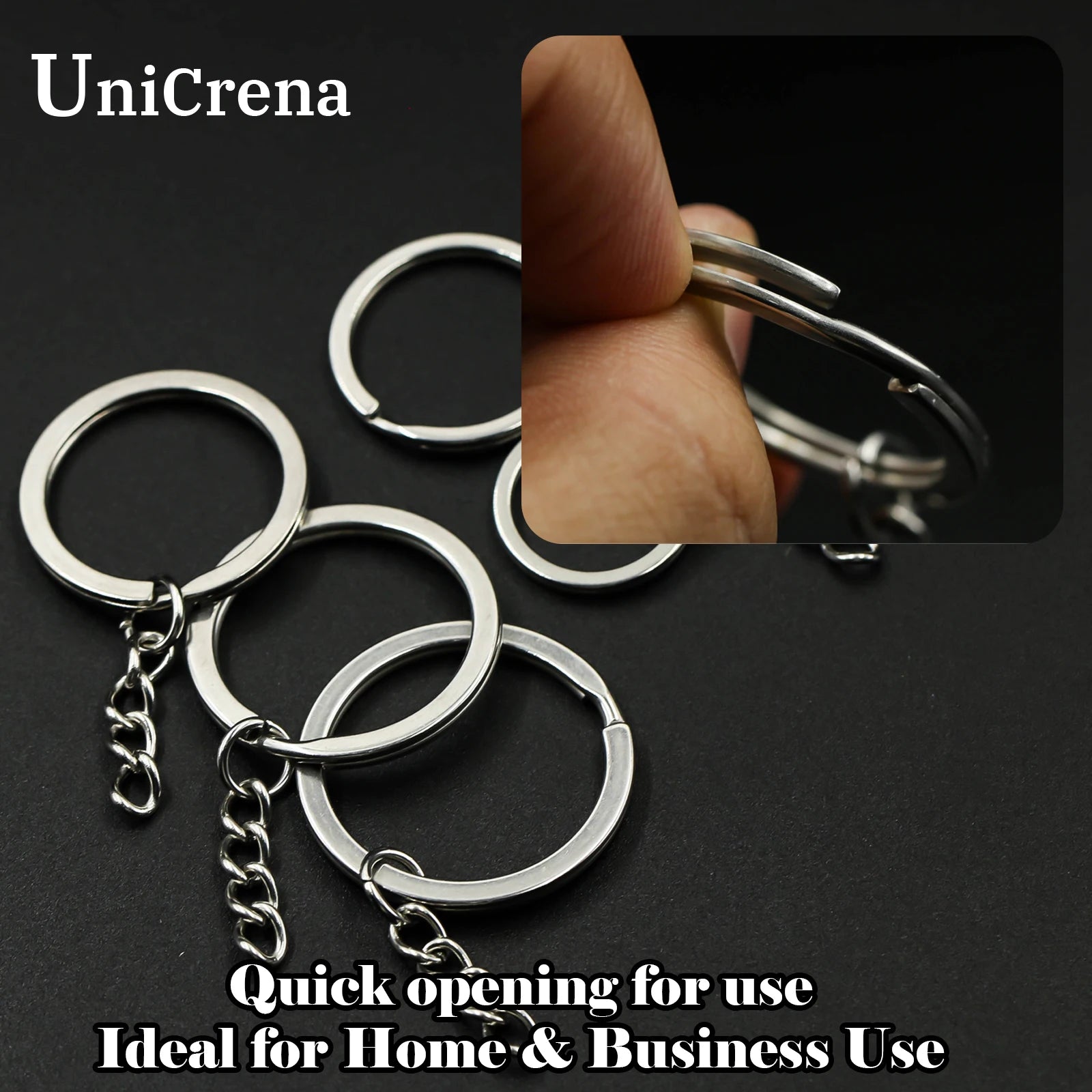 UniCrena Split Ring with Chain Stainless Steel Key Ring Keychain Connector for DIY Crafts, Jewelry Making, Dog Tag Bulk Supplie