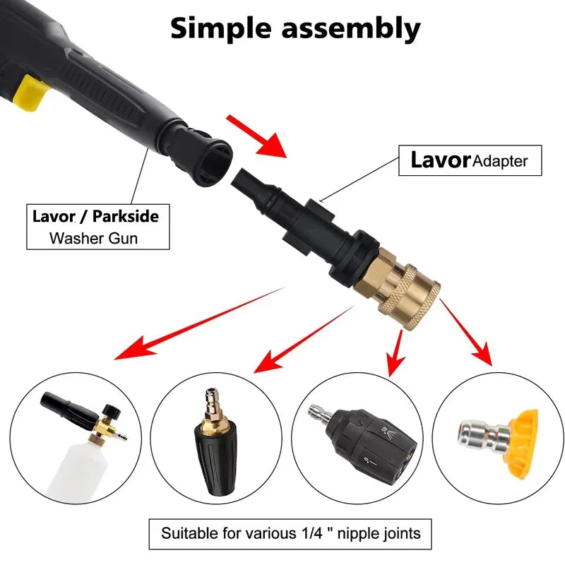 High pressure Water Gun Adapter For Lavor Parkside To Quick Connect 1/4" Washer Parts Spray Nozzle 4000 PSI