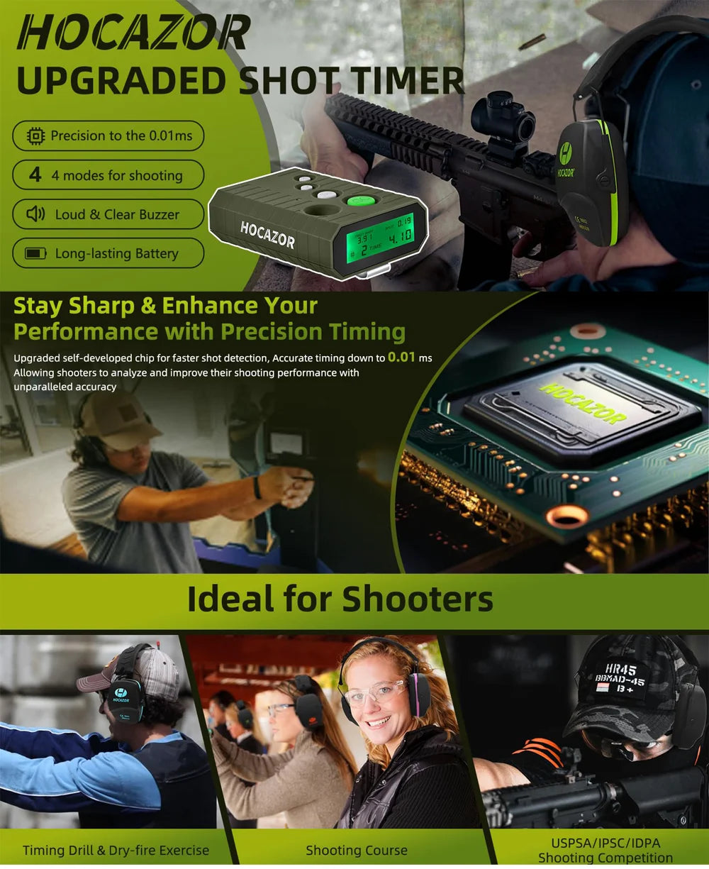 HOCAZOR Electronics Shot Timers IPSC Competition Shooting Pro Timer Steel Challenge Timer Air-soft Training With LCD Display
