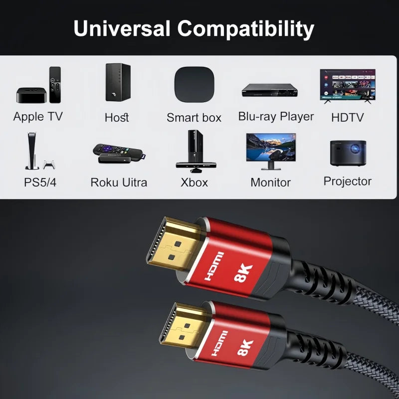 Long 8K HDMI 2.1 Cables 5M/15FT 48Gbps high speed braided Cord-4K@120Hz 8K@60Hz Compatible With Roku TV/PS5/PS4/RTX 3080 3090