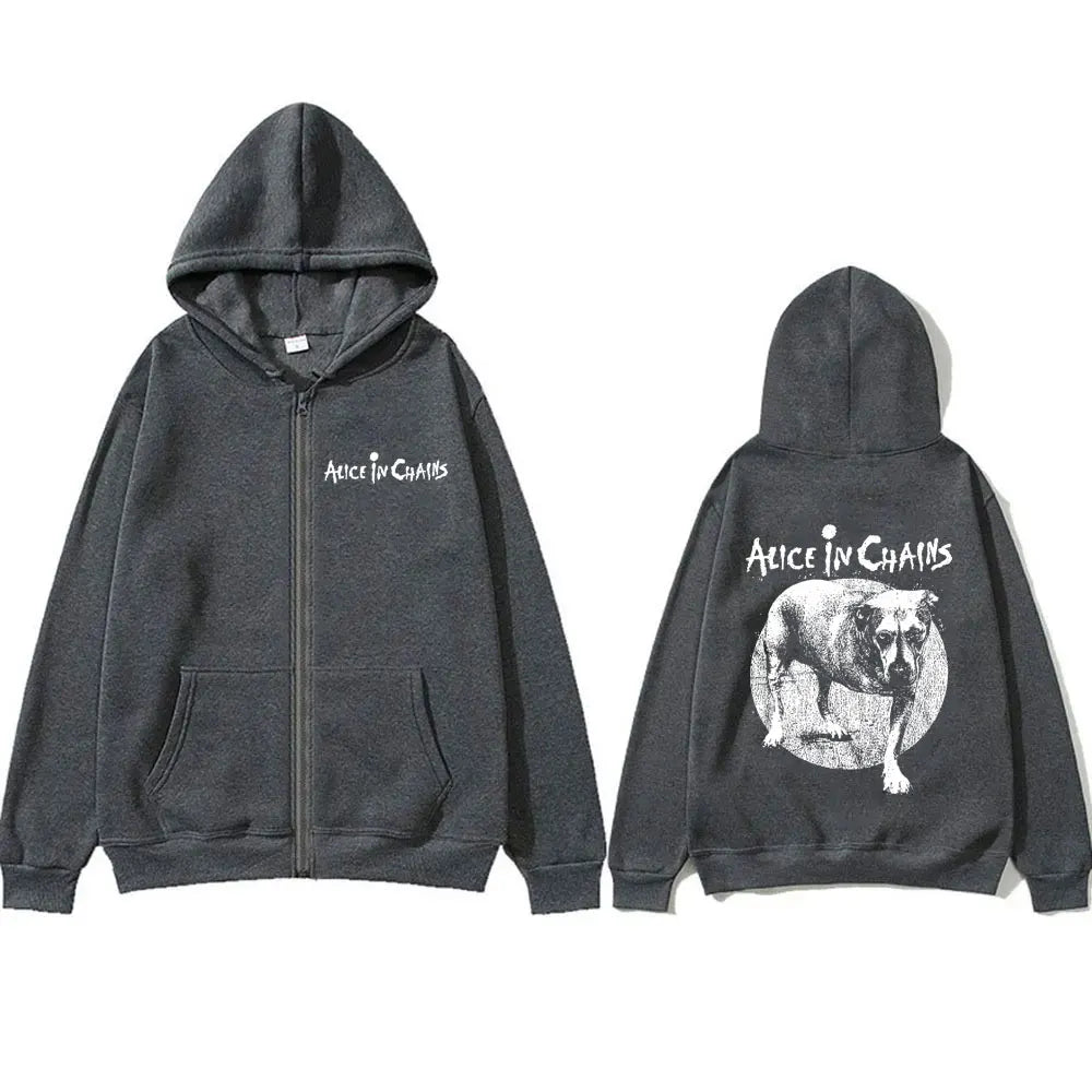 Rock Band Alice in Chains Graphic Print Zipper Hoodie Male Vintage Casual Oversized Zip Up Hoodies Men Women Fashion Jacket Coat