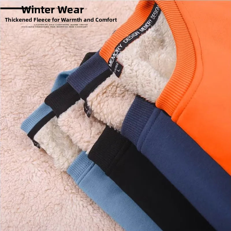 Lamb Velvet Hoodie Men's Thickened Fleece round Neck Casual Versatile Teenage Warm Top Lamb Velvet Jacket Winter Fashion