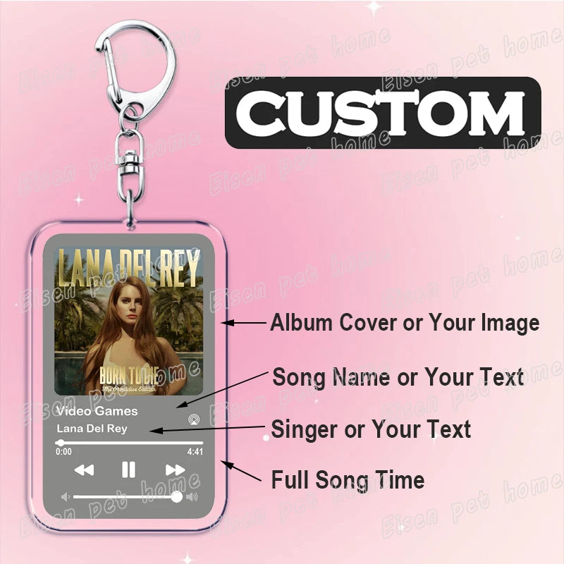 Custom Music Keychain Boyfriend Girlfriend Valentines Birthday BF GF Fans Gifts Song Singer Album Cover Photo Image DIY Keyrings