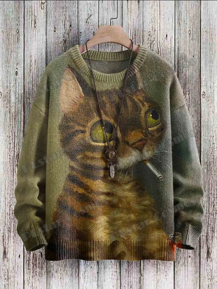 Abstract Art Girl Multicolor Pattern 3D Printed Men's Crewneck Knitted Pullover Winter Unisex Casual Knit Pullover Sweater ZZM47