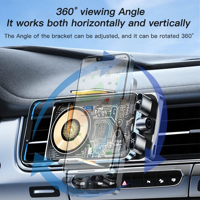 Car-mounted smartphone holder - Automatically detects air outlet. Supports 15W/66W wireless fast charging. Rotatable
