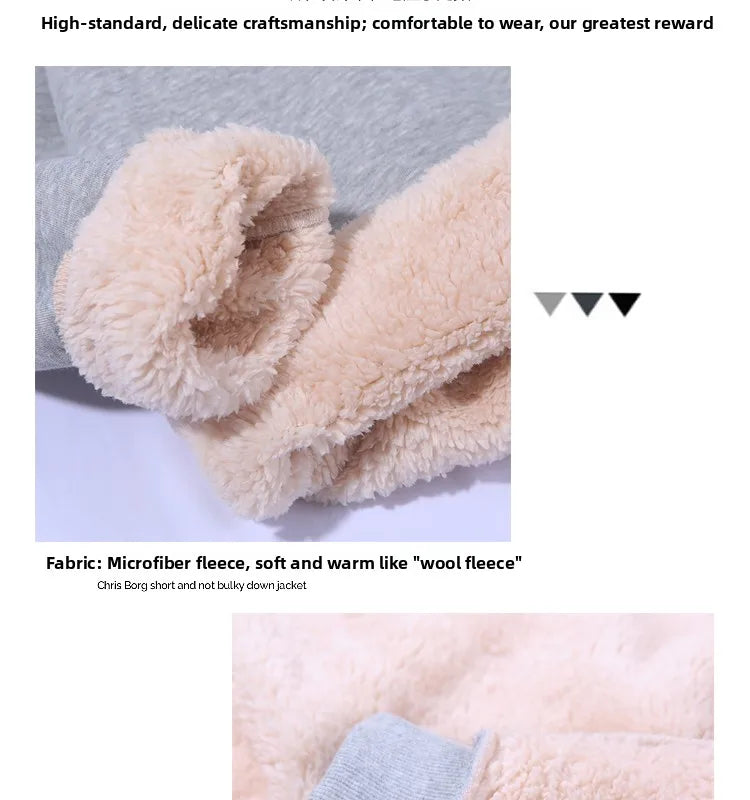 Lamb Velvet Hoodie Men's Thickened Fleece round Neck Casual Versatile Teenage Warm Top Lamb Velvet Jacket Winter Fashion