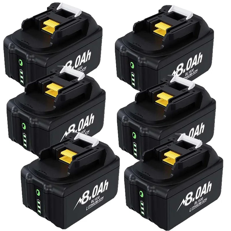 For Makita BL1830 Replacement Battery 18V 8000mAh Li-ion Compatible with BL1860 BL1850 BL1840B Power Tools + 6A Fast Charger