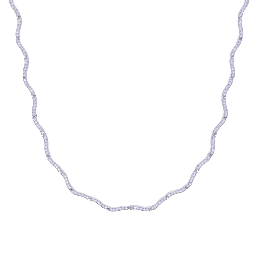 2026 New Arrived Trendy Women Jewelry Set Micro Paved CZ Curved Bar Wave Charm Chain Braelet Choker Necklace